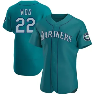 Men's Authentic Aqua Bryan Woo Seattle Mariners Alternate Jersey