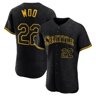 Men's Authentic Black Bryan Woo Seattle Mariners Snake Skin City Jersey