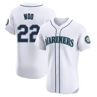 Men's Elite White Bryan Woo Seattle Mariners Home Jersey