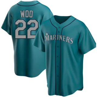 Men's Replica Aqua Bryan Woo Seattle Mariners Alternate Jersey