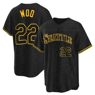 Men's Replica Black Bryan Woo Seattle Mariners Snake Skin City Jersey