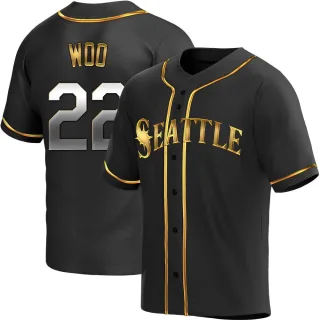 Men's Replica Black Golden Bryan Woo Seattle Mariners Alternate Jersey