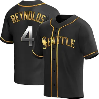 Men's Replica Black Golden Harold Reynolds Seattle Mariners Alternate Jersey