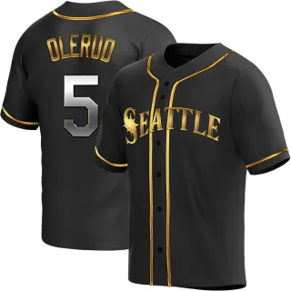 Men's Replica Black Golden John Olerud Seattle Mariners Alternate Jersey