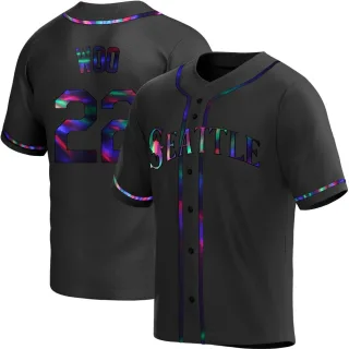 Men's Replica Black Holographic Bryan Woo Seattle Mariners Alternate Jersey