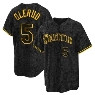 Men's Replica Black John Olerud Seattle Mariners Snake Skin City Jersey