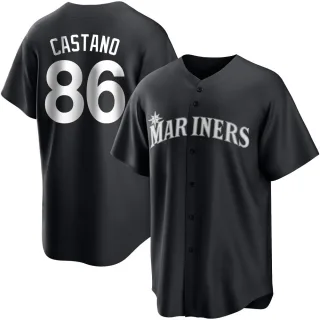 Men's Replica Black/White Blas Castano Seattle Mariners Jersey