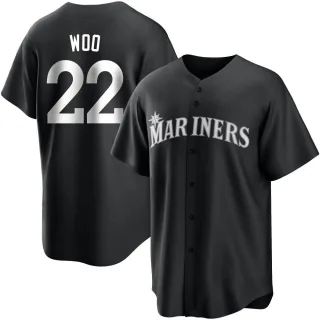 Men's Replica Black/White Bryan Woo Seattle Mariners Jersey