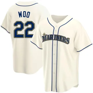 Men's Replica Cream Bryan Woo Seattle Mariners Alternate Jersey