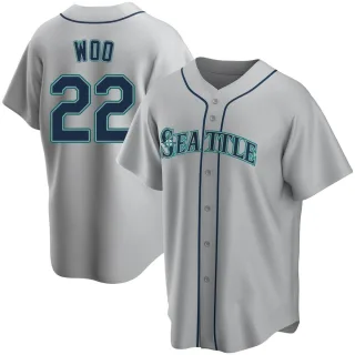 Men's Replica Gray Bryan Woo Seattle Mariners Road Jersey