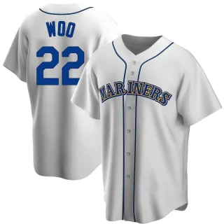 Men's Replica White Bryan Woo Seattle Mariners Home Cooperstown Collection Jersey