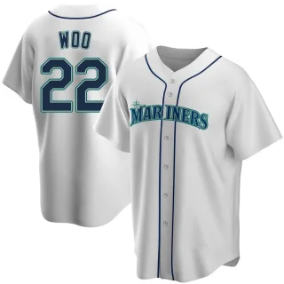 Men's Replica White Bryan Woo Seattle Mariners Home Jersey