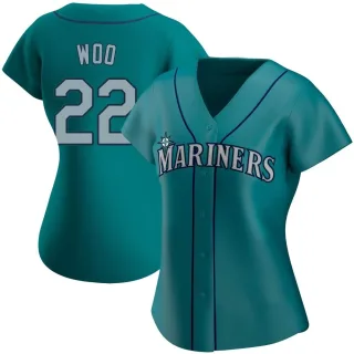 Women's Authentic Aqua Bryan Woo Seattle Mariners Alternate Jersey