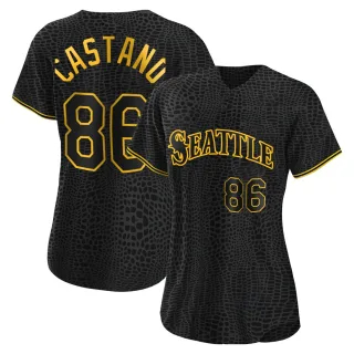 Women's Authentic Black Blas Castano Seattle Mariners Snake Skin City Jersey