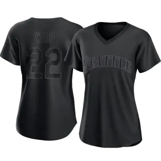 Women's Authentic Black Bryan Woo Seattle Mariners Pitch Fashion Jersey