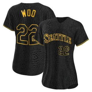 Women's Authentic Black Bryan Woo Seattle Mariners Snake Skin City Jersey