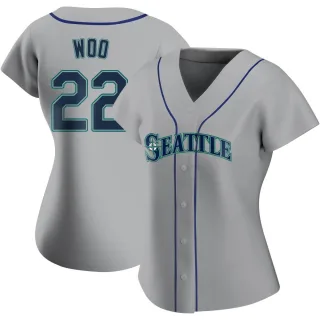 Women's Authentic Gray Bryan Woo Seattle Mariners Road Jersey