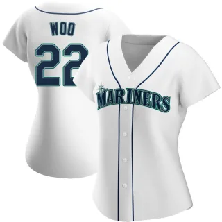 Women's Authentic White Bryan Woo Seattle Mariners Home Jersey