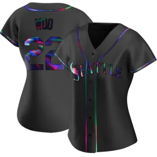 Women's Replica Black Holographic Bryan Woo Seattle Mariners Alternate Jersey